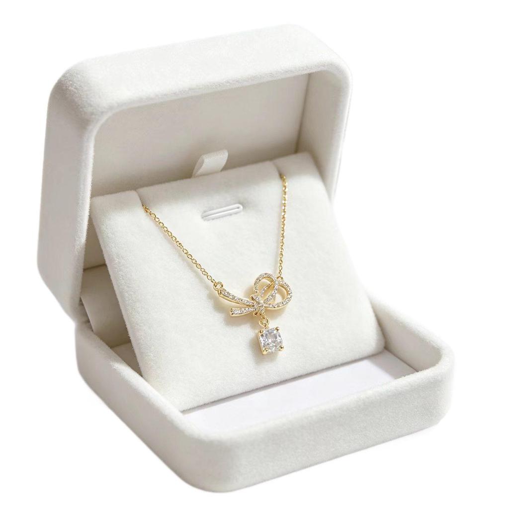Trendy Sweet Bow Zircon Pendant Necklace for Women - Elegant Clavicle Chain