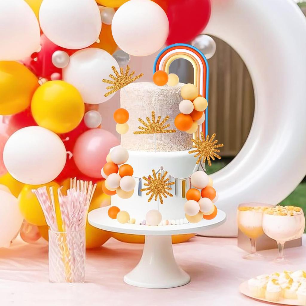 26pcs Sun Cake Golden Sun Cake Cupcake Toppers Ball Dessert Picks, Sun Theme Birthday Party Baby Shower Celebration Photo Props