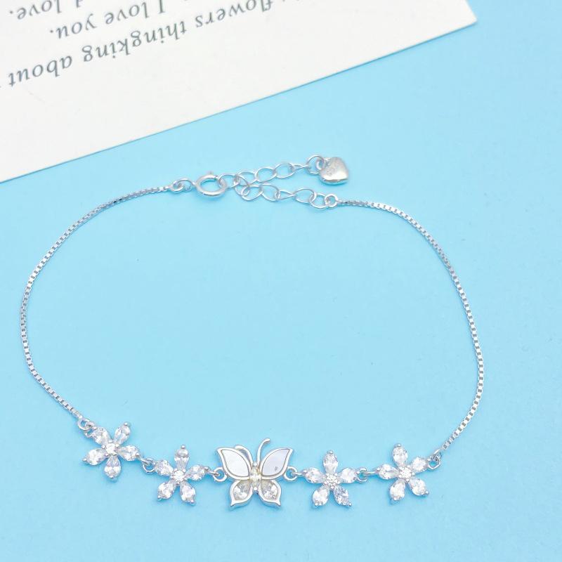 Korean Style Exquisite S925 Sterling Silver Butterfly & Flower Bracelet for Women - Simple, Elegant, Versatile Design S925 Silver
