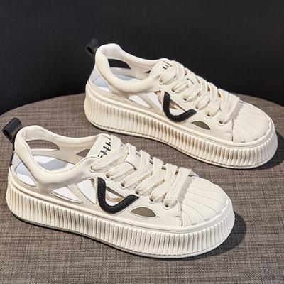Zapatos blancos cómodos para mujer, novedad de verano, zapatos deportivos transpirables, sandalias con recorte de fondo suave antideslizantes que combinan con todo