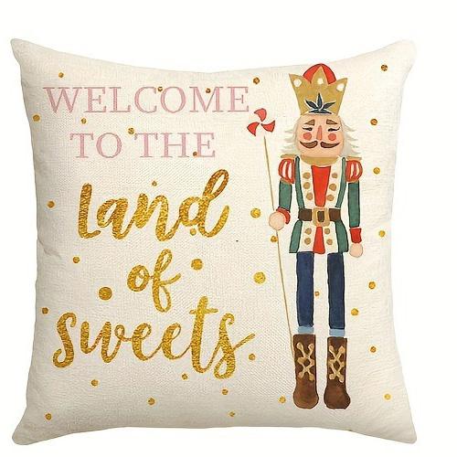 Weihnachtlicher Nussknacker und Zuckerfee Themen-Kissenbezug: Willkommen im Land der Süßigkeiten! Neujahrs-Hausdekoration