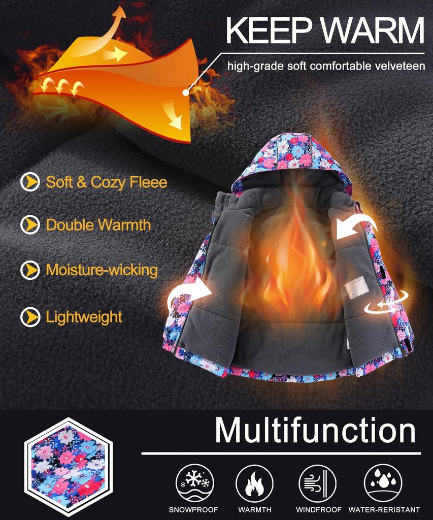 M2C Snowwear Ski Wear Snowboard Down Jacket and Cherry Blossom Size 130 Kids' Set, Wear, Girls' Pants, 2-Piece Set, Design,