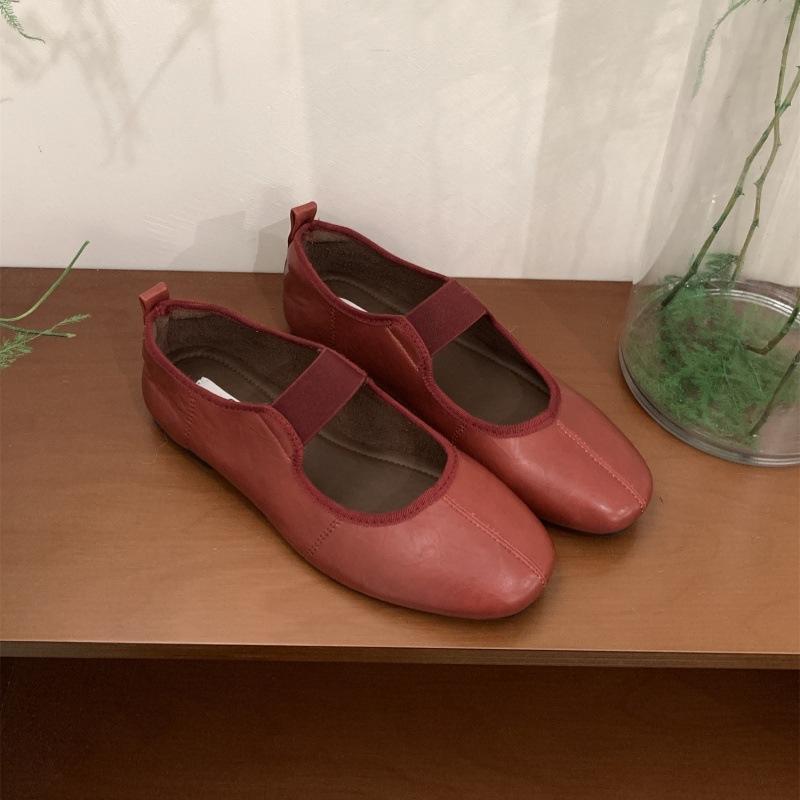 Suding's new one-word belt silver Mary Jane shoes women's soft flat ballet shoes light mouth retro casual shoes