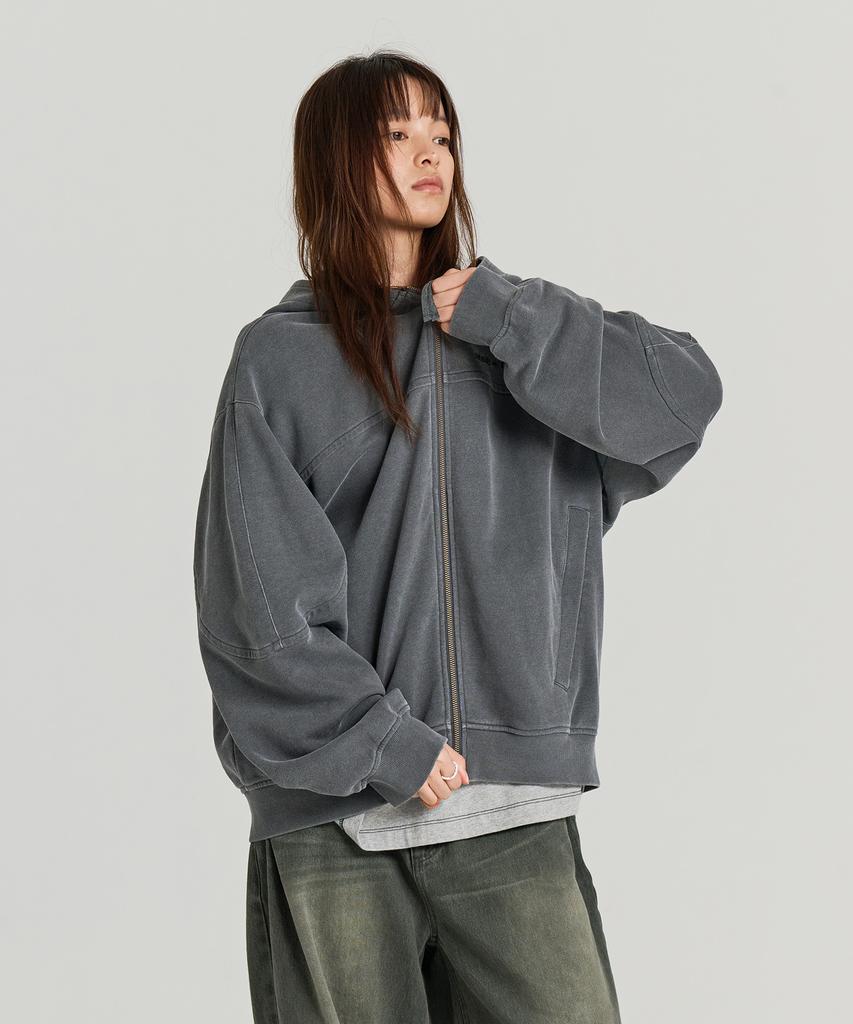 Nontype Bleached Hoodie Zip Up (Charcoal)