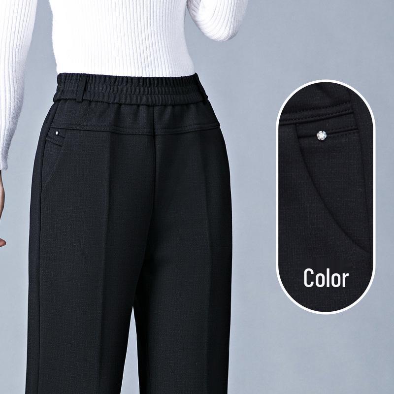 Women's Fleece-Lined High-Waist Warm Pants – Thick, Casual, Straight-Leg for Mom Style, Ideal for Winter Wear by Middle-Aged and Elderly.