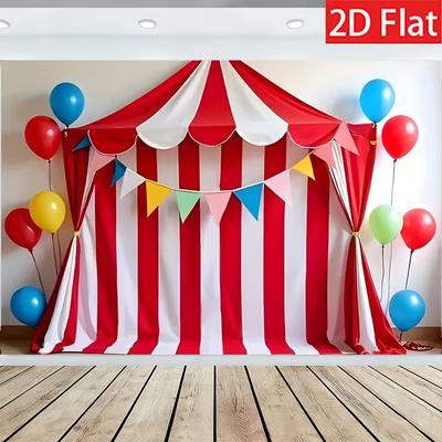 2D Flat Circus Banner, Carnival Tent Background with Balloons for Children's Party