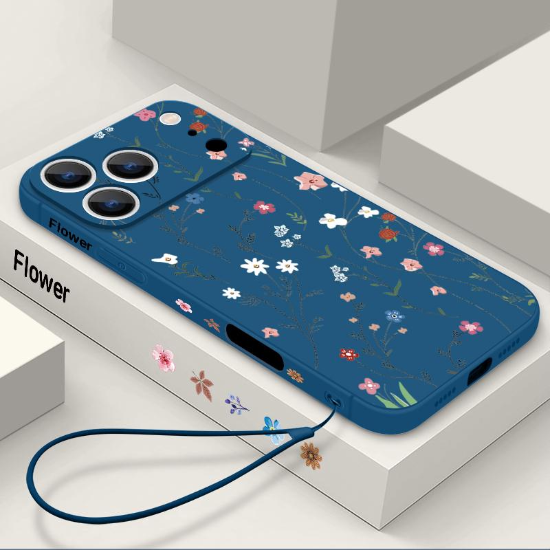 Wrist Strap Lanyard TPU Phone Case For iPhone 17 16 15 Pro Max 13 14 Pro Max 17e 16e 11 Black Rose Pattern Soft Silicone Cover