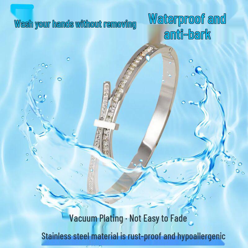 Geometric Micro-Inlaid Full Circle Titanium Steel Bracelet for Women