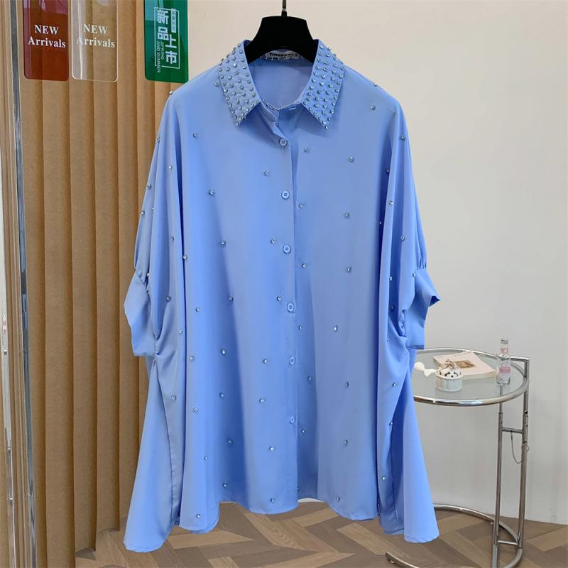 Camicia Larga Taglie Forti Manica a Pipistrello Strass Stile Hong Kong Primavera/Estate 2026
