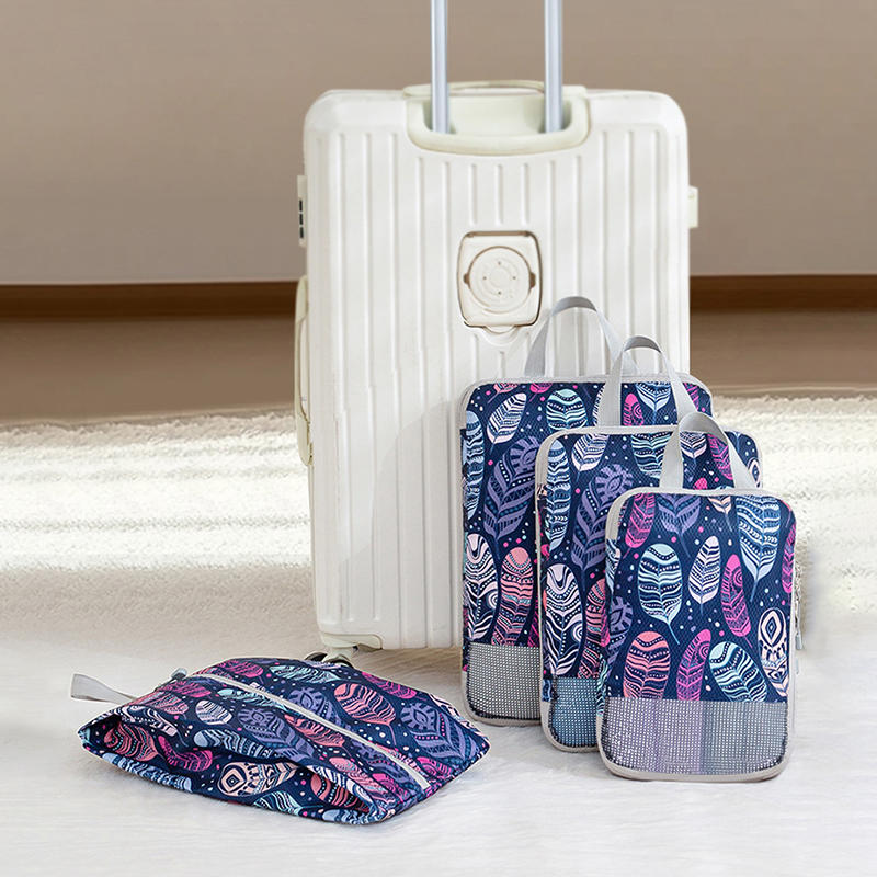 4Pcs/set Creative Printed Compression Packing Cubes Organizer Set Lightweight Travel Suitcase Clothes Storage Bags