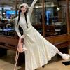Small knitted dress long-sleeved lace splicing fishtail skirt waist half-high neck inner skirt