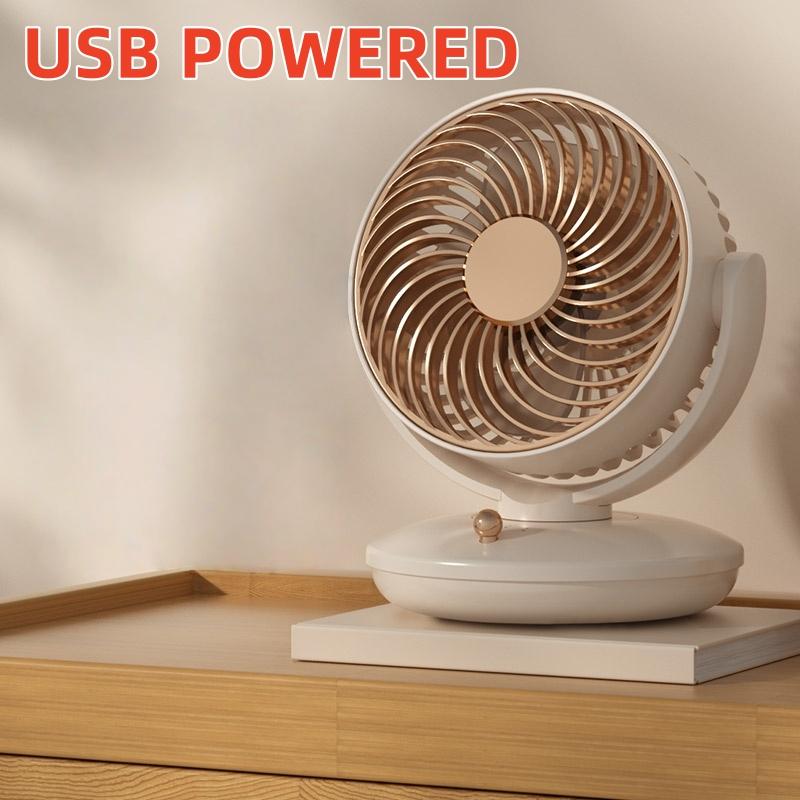 

USB Plug in small Desktop Fan 6 inch Table fan 3 Speed 140° Manual Tilt and 120° Auto Oscillation For Home Office Bedroom Beige(No Battery)