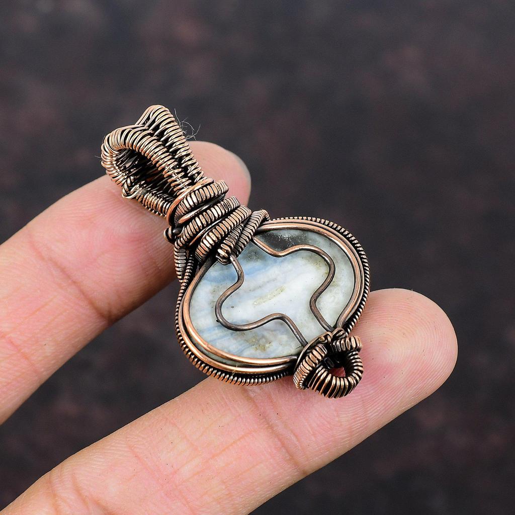 Blue Scheelite Pendant Copper Wire Wrapped Rainbow Moonstone Pendant Handmade Copper Jewelry Gift For Mom Gemstone Pendant Wire Wrap Jewelry