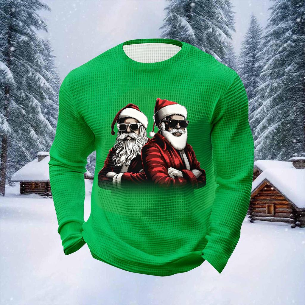Men's Christmas Print Round Neck Long Sleeve Tops Men's Sports Large Size Casual Round Neck Tops