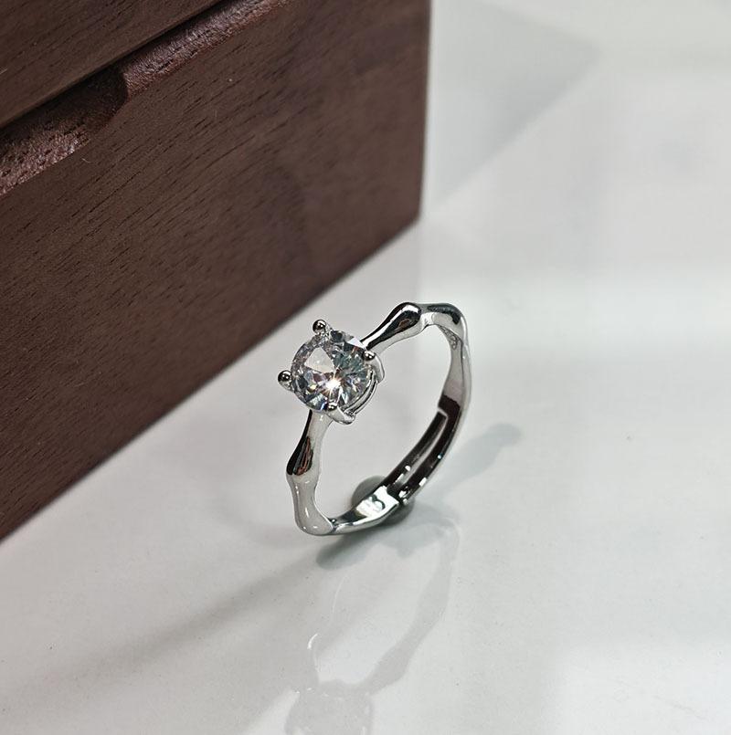6Pcs Simple single zirconia ring with adjustable opening finger ring wedding accessory ring