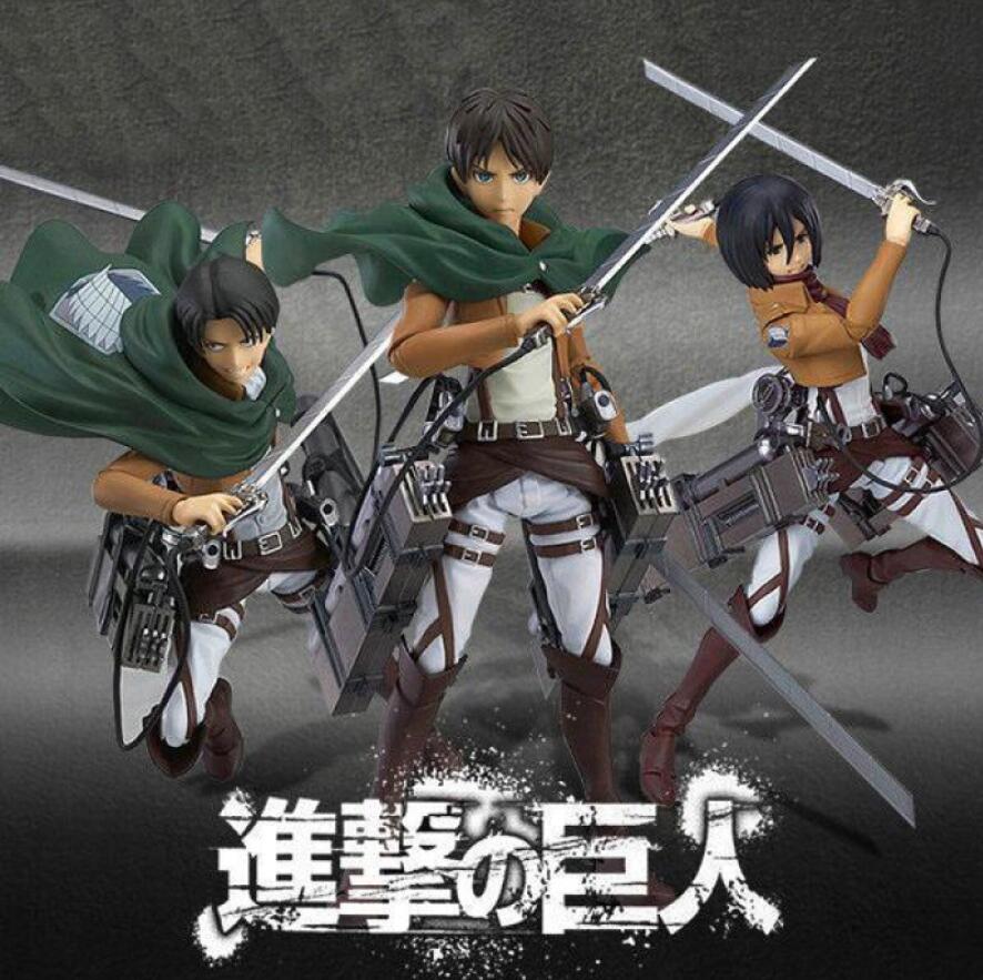 15cm Attack on Titan Levi Rivaille Rival Mikasa Ackerman Eren Jaeger Action figure toys doll Christmas gift with box
