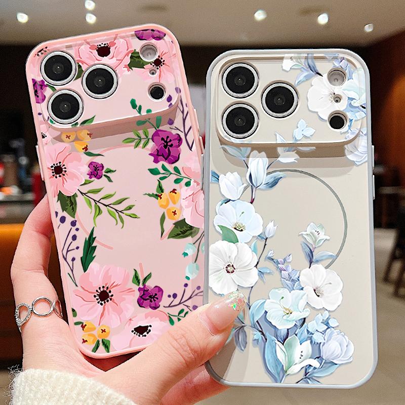 Lavender Peony Rose Floral Pattern Case For iPhone 17 Pro Max Magnetic For Magsafe Hybrid Slim Matte Cover For iPhone 16 15 14 13 Pro Max