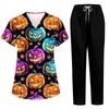 Women's Costume Two-Piece Set Short Sleeve Halloween Print with Pockets Top and Pants