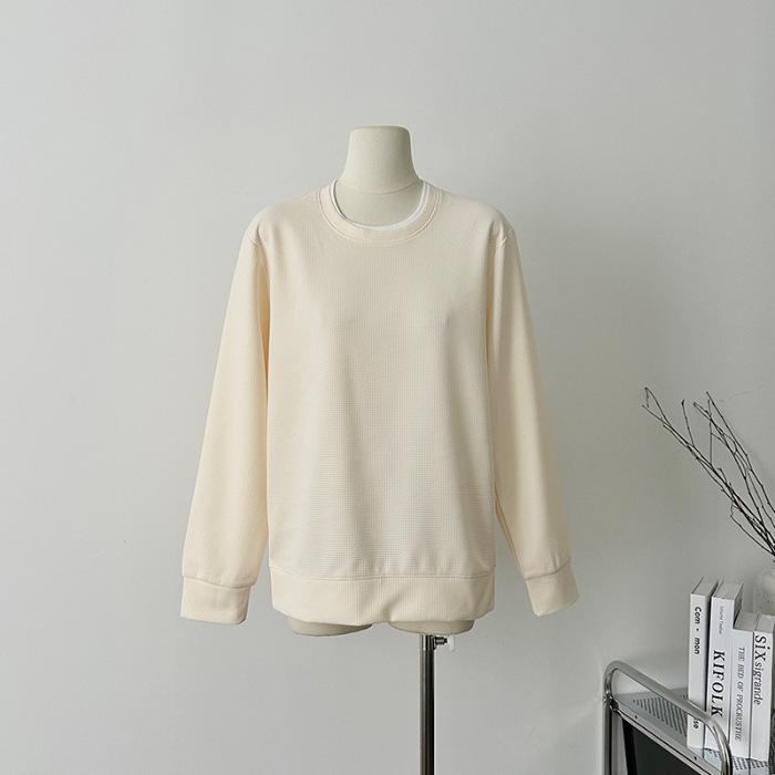 Women's Waffle Knit Hoodie 2023: Korean Style, Trendy Fake Two-Piece, Loose Slimming Fit for Autumn/Winter