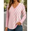 Spring and Autumn V-neck Striped Geometric Graphic 3D Printed Top Fashionable Elegant Casual Long Sleeved Women's T-shirts