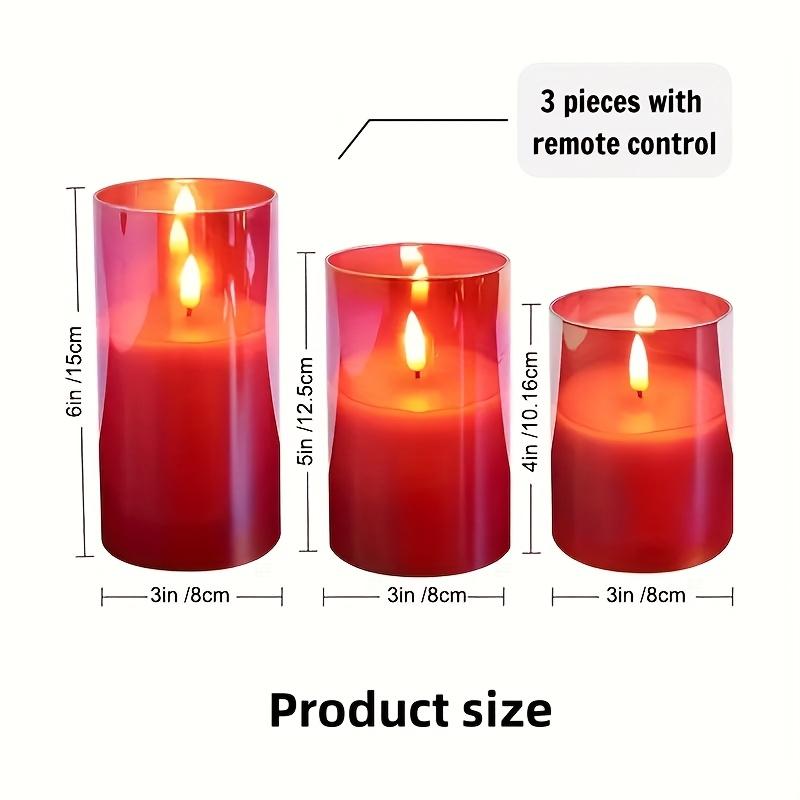 3pcs Red Flameless Candle Set, Home Bedroom Holiday Decorations - Flameless LED Candle Lights with Remote Control Timer