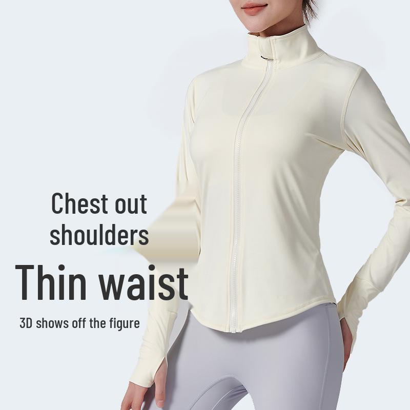 

Женская спортивная куртка для фитнеса: Стойка-воротник, облегающий талию, высокоэластичный, приятный к коже, на молнии, костюм для йоги с длинным рукавом Large