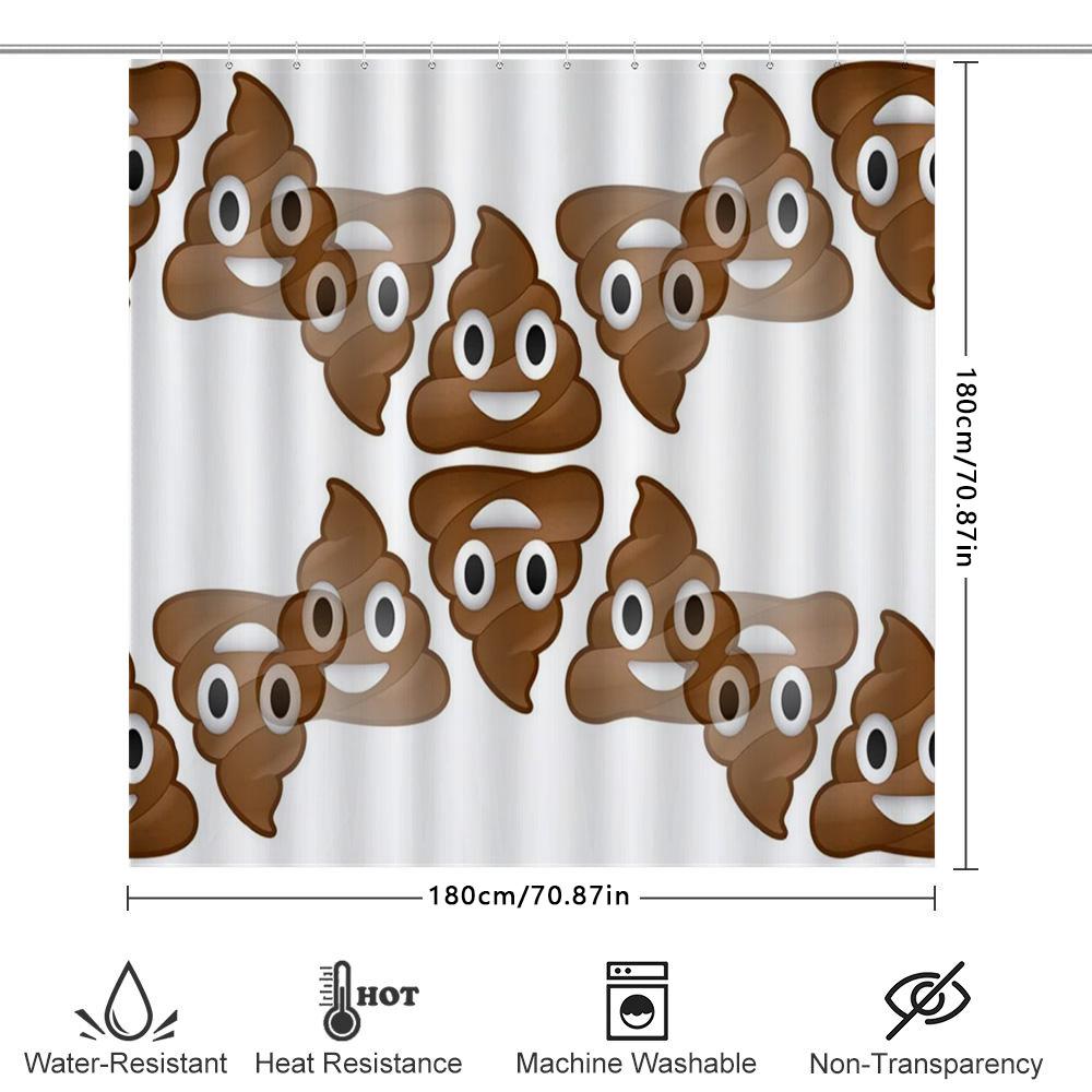 Kreativer Emoji Badezimmer Duschvorhang Wasserdicht Cartoon Dekorativ Wasserabweisendes Gewebe Heimdekoration in Braunfarbe Mit