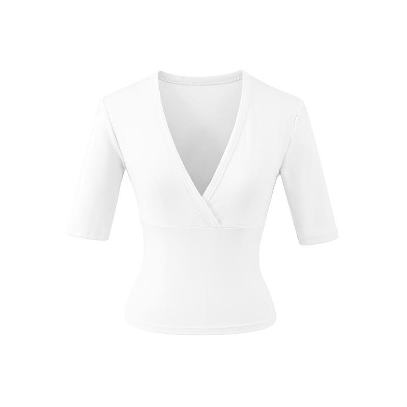 Elegante Camiseta Cruzada en V con Ceñido a la Cintura para Mujer - Capa Base de Manga Corta para Verano