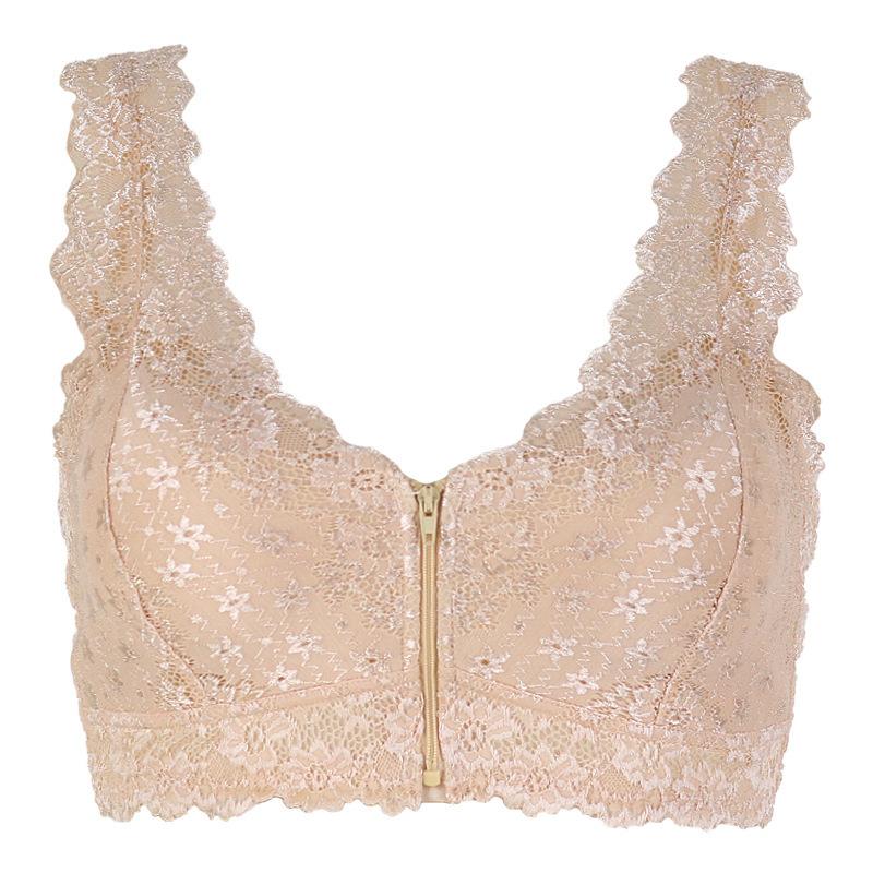 Front Buckle Underwear Sexy Lace Bra Gather Large Bust Large Size Front Zipper Women's Bra