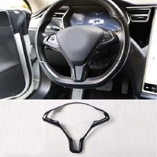 Carbon Fiber Look Steering Wheel Frame Cover Trim For Tesla Model S 2012-