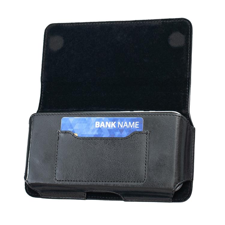 Black Horizontal Vegan Leather Phone Waist Bag For 6.3 Inch Mobile Phone Belt Pouch Portable Carry Holster Case