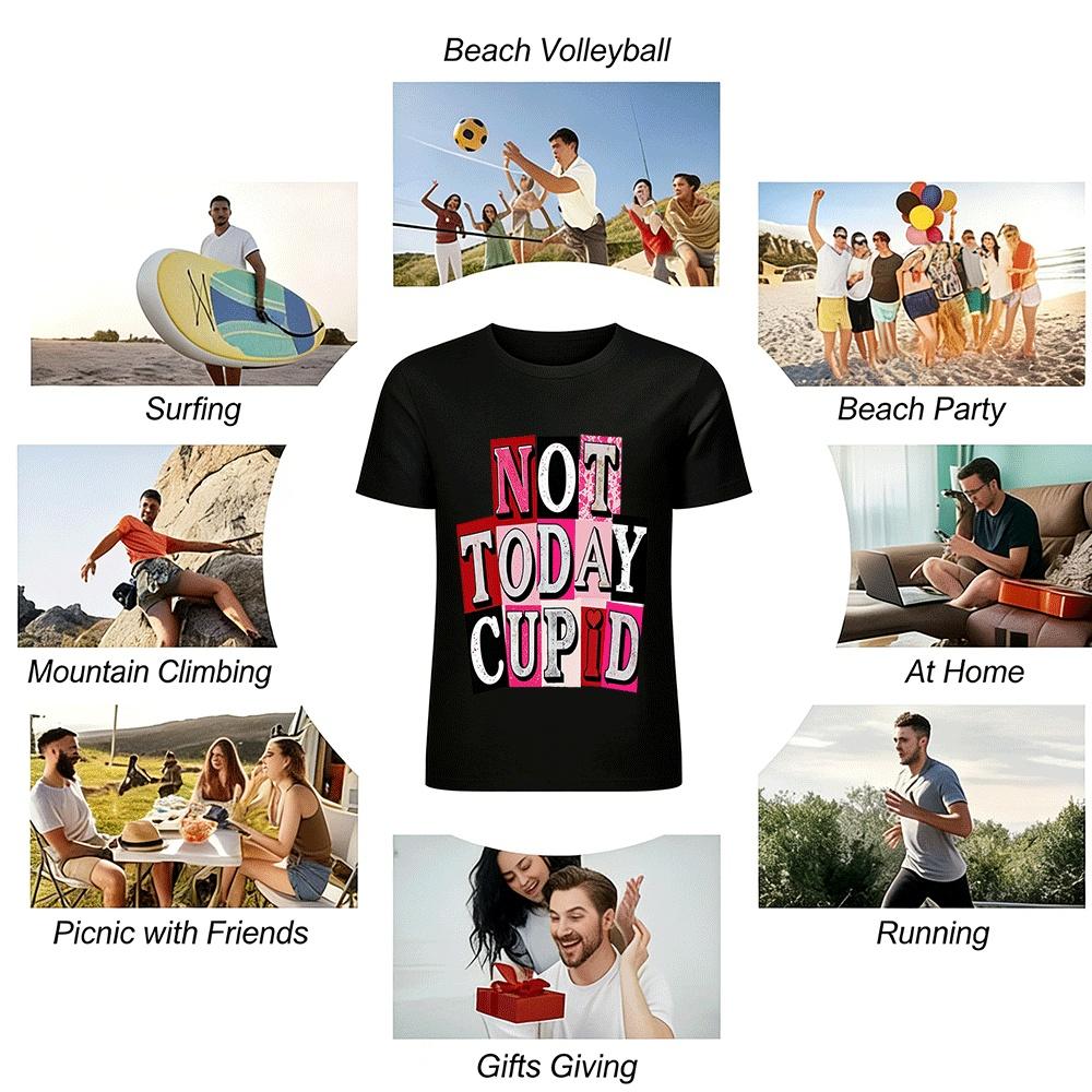 Anti-Valentine's Day Not Today Cupid Graphic Casual Short Sleeve T-Shirt Pure cotton T-shirt