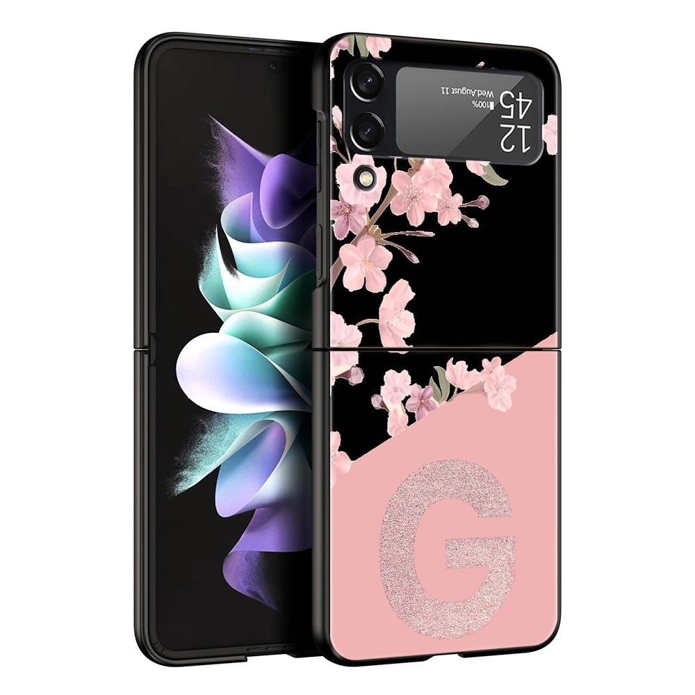 Pink Letter Flower Phone Case for Samsung Galaxy Z Flip 3 4 5 Folding Mobile Shell For Samsung Z Flip3 Flip4 Flip5 PC Hard Cover