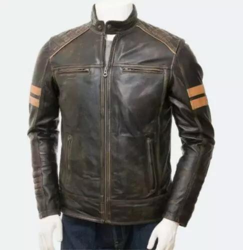 Stylish Brown Genuine Lambskin Leather Handmade Motorcycle Biker Men's Jacket