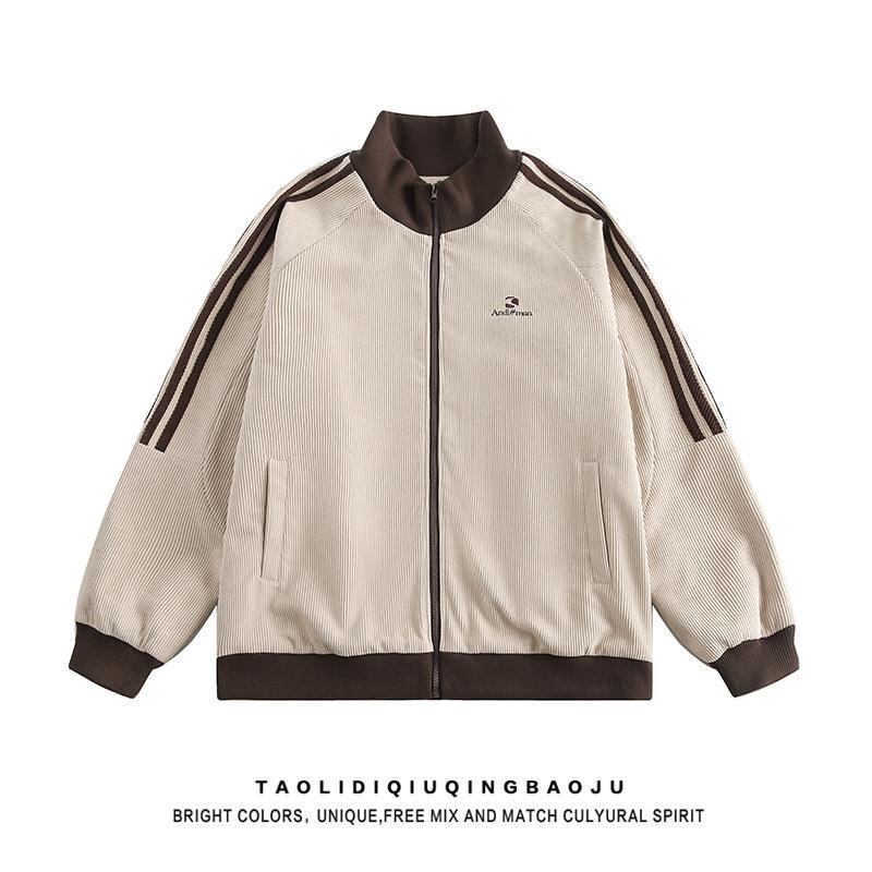 Women's Stand Collar Long Sleeve Zip Up Jacket Loose Fit Striped Waffle Sweatshirt Baseball Outerwear