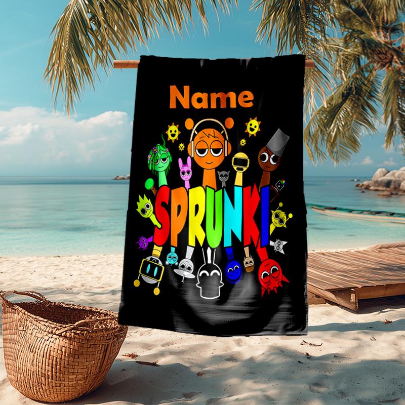 Custom Name Ultra-Soft Beach Towel with Sprunki Theme,Ideal for Pool - Camping, Diving - Perfect Travel Essential, Vibrant Beach Towel.