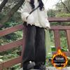 Women's Black-Grey Fleece-Lined Wide-Leg Jeans, Plus Size, Winter, Slimming, Loose Straight-Leg for Pear-Shaped Bodies.