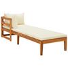 Day and Night - Day and Night Lounger 1 Armrest with Cream Cushions Solid Acacia Wood