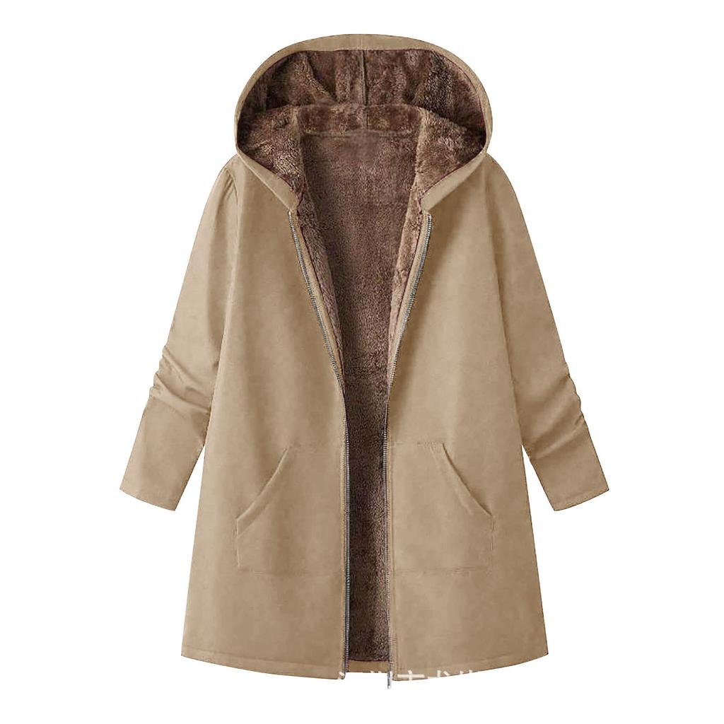 Women's Fleece Hooded Sweatshirt Print Trench Coat Thick Warm Top