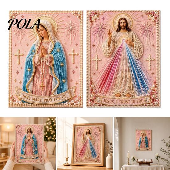 Kit Pittura Artistica Mary con Texture Perlescente 3D, Sacra Misericordia Gesù Fede Religiosa Kit Artigianale Fai da Te Finto per Adulti Principianti Decorazione Murale Cristiana
