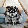 1PC Custom Name Winter Husky Paws outdooor Flannel blankets Throw Blanket All-Season Throw Gift Bedspread for Couch, Bed, Camping Holiday Birthda