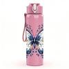 1PC Bright Blue Butterfly Pattern 750ml Color Plastic Sports Water Bottle Leakproof Flip Straw Lid Suitable for Sports Office Home Use