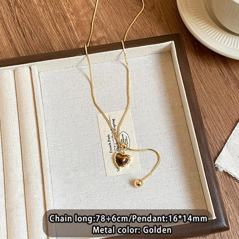 Geometric Retro Tiger Eye Stone Pendant Zipper Pull Long Necklace For Women's Autumn/Winter Sweater Chain Trendy Neck Jewelry