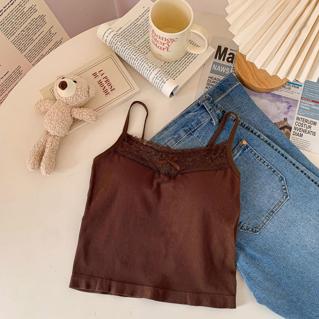 Autumn and Winter New Pure Desire for Sexy Bottom Lace Sleeveless Short Slimming Halter Vest Blouse