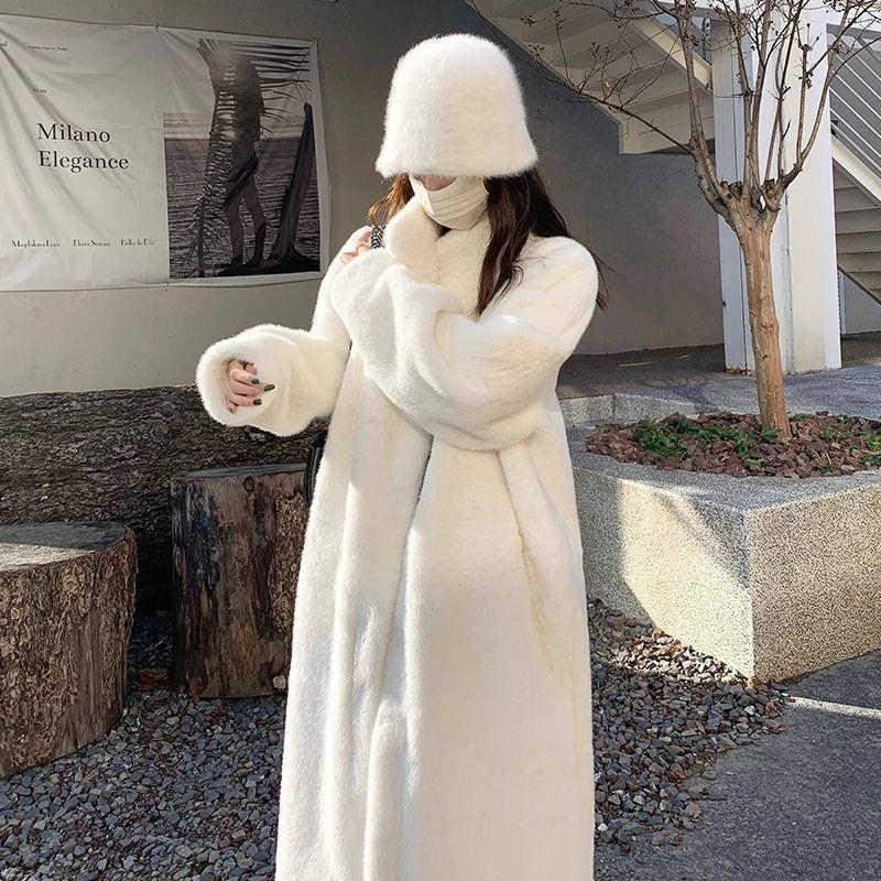 Autumn and Winter Thickened Long Stand-up Collar Imitation Mink Hair Thickened Fur Coat Women's Light Coat