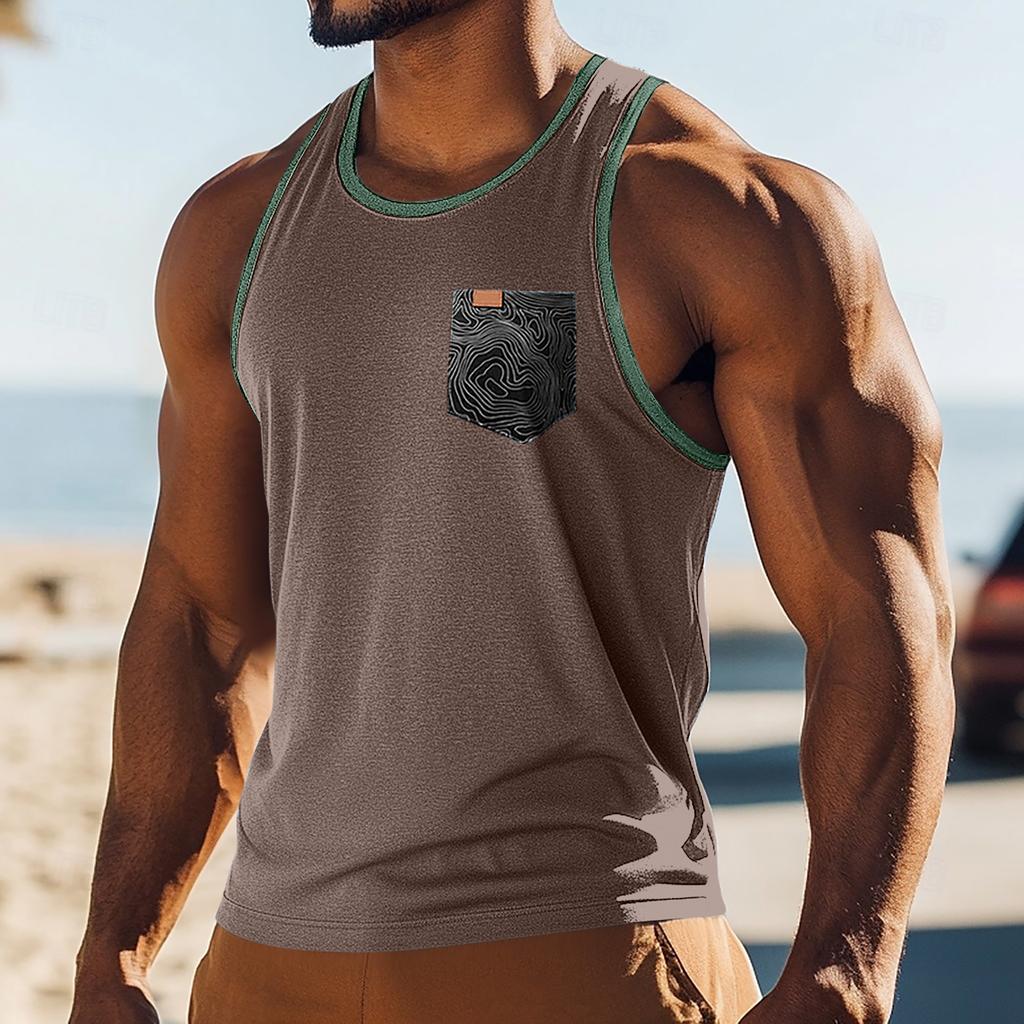 Men's Sport Sleeveless T-shirt Breathable Slim Undershirt Pocket Top Vest