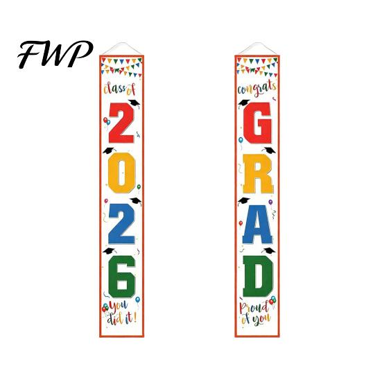 Durable Polyester Graduation Banner 1 Pair 2026 Decoration Class of Congrats Grad Door Sign Porch for Indoor Outdoor Front Hanging Party Supplies