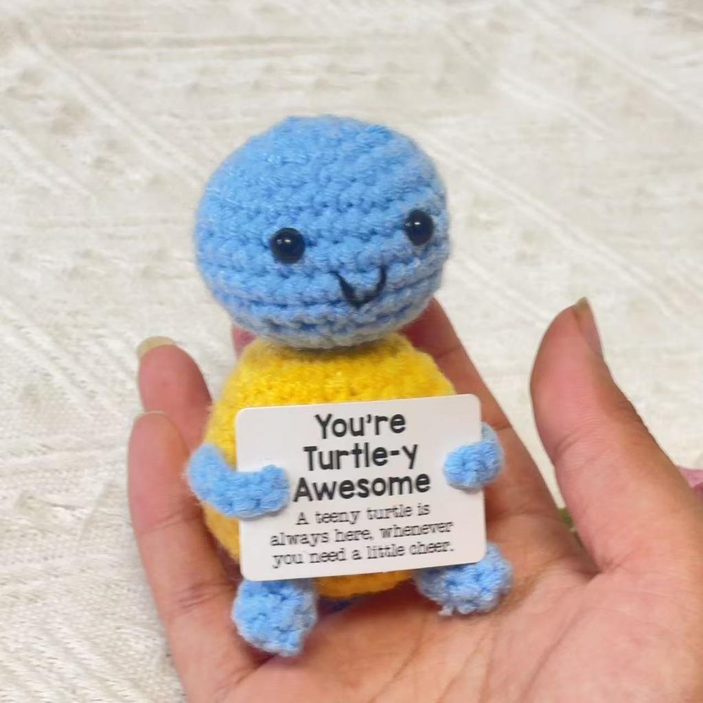 New Positive Crochet Turtle Doll Cute Emotional Support Turtle Desktop Ornament Emotional Inspirational Support Gift for Women