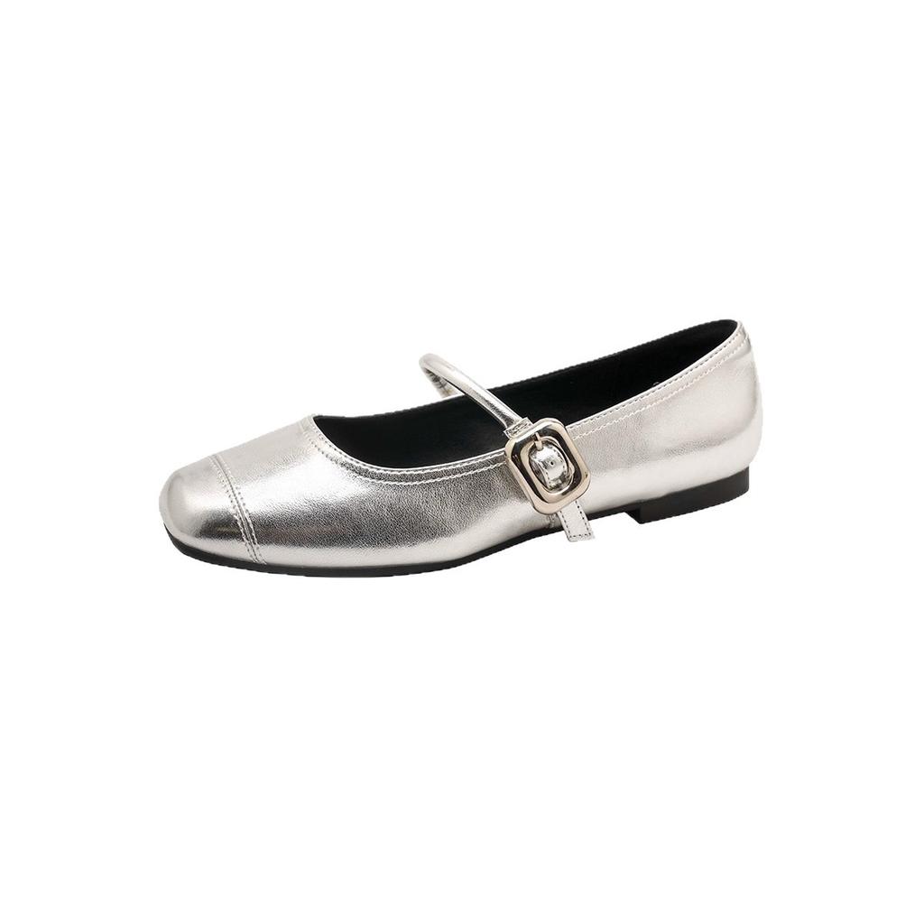 Silver single shoes women's shoes 2025 new spring and summer light mouth retro Mary Jane ballet evening gentle temperament small leather shoes