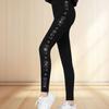 Leggings à strass chauds sur le côté, grande taille, pour femmes, sans coutures, à enfiler, pantalon intégré, vêtements d'extérieur, chauds et à base de polaire, neuf points